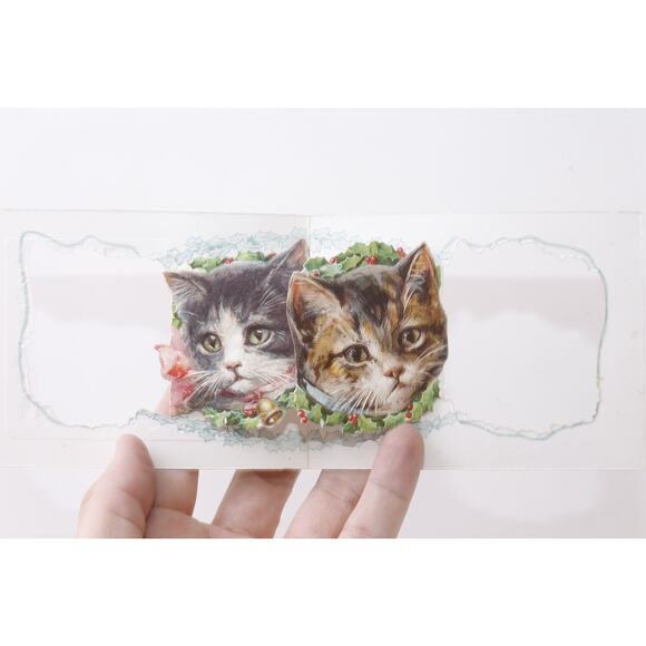 Victorian Pop Out Happy Christmas, Kitten, Wreath, White, Greeting Card, Holiday - Picture 3 of 4